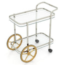 2-Tier Tempered Glass Bar Cart with 2 Large Aluminum Wheels and 2 Rolling Casters by LJGDeals