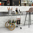 2-Tier Tempered Glass Bar Cart with 2 Large Aluminum Wheels and 2 Rolling Casters by LJGDeals