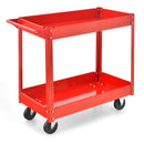 2-Tier Utility Cart with Handle and Heavy-Duty Metal Frame-Red by DirectDeals