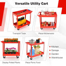 2-Tier Utility Cart with Handle and Heavy-Duty Metal Frame-Red by LJGDeals