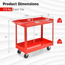 2-Tier Utility Cart with Handle and Heavy-Duty Metal Frame-Red by LJGDeals
