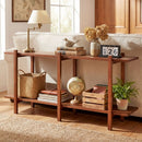 2-Tier Wood Bookshelf Low Horizontal Rubberwood Bookcase for Display-Walnut by LJGDeals
