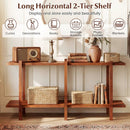 2-Tier Wood Bookshelf Low Horizontal Rubberwood Bookcase for Display-Walnut by LJGDeals