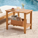 2-Tier Eucalyptus Wood Patio End Table with Storage Shelf