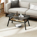 2-Tier Rectangular Center Coffee Table with Rattan Storage Shelf and Rubber Wood Legs-Dark Gray by LJGDeals