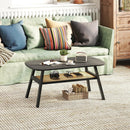 2-Tier Rectangular Center Coffee Table with Rattan Storage Shelf and Rubber Wood Legs-Dark Gray by LJGDeals