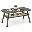 2-Tier Rectangular Center Coffee Table with Rattan Storage Shelf and Rubber Wood Legs-Dark Gray by LJGDeals