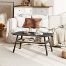 2-Tier Rectangular Center Coffee Table with Rattan Storage Shelf and Rubber Wood Legs-Dark Gray