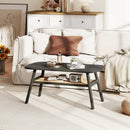 2-Tier Rectangular Center Coffee Table with Rattan Storage Shelf and Rubber Wood Legs-Dark Gray by LJGDeals