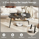 2-Tier Rectangular Center Coffee Table with Rattan Storage Shelf and Rubber Wood Legs-Dark Gray by LJGDeals