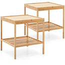 2 Pieces 2 Tiers Bamboo Nightstand for Living Room Bedroom-Natural by LJGDeals