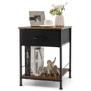 2 Tiers Wood Nightstand with Drawer for Bedroom and Living Room-Rustic Brown by LJGDeals