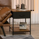 2 Tiers Wood Nightstand with Drawer for Bedroom and Living Room-Rustic Brown by LJGDeals