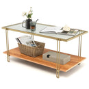 2 Tiers Rectangle Glass Coffee Table with White and Gold Steel Frame-Golden by LJGDeals