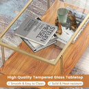 2 Tiers Rectangle Glass Coffee Table with White and Gold Steel Frame-Golden by LJGDeals