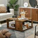 2 Tiers Square Coffee Table with Storage and Non-Slip Foot Pads-Rustic Brown by LJGDeals