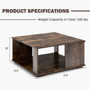 2 Tiers Square Coffee Table with Storage and Non-Slip Foot Pads-Rustic Brown by LJGDeals