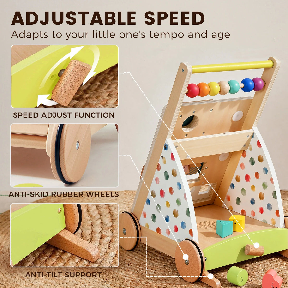 Tiny Land® Premium Natural Wooden Activity Walker, photo 3 of 10