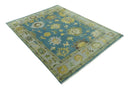 Blue, Silver and Olive 8x10 Hand knotted Traditional Oushak wool area rug by The Rug Decor
