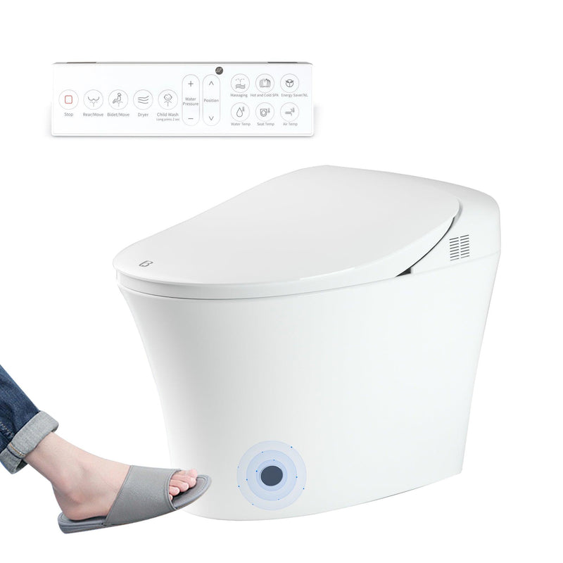 Smart Toilet with Wireless Remote, Multiple Spray Modes, Heated Seat with Warm Water Sprayer and Dryer, Foot Sensor