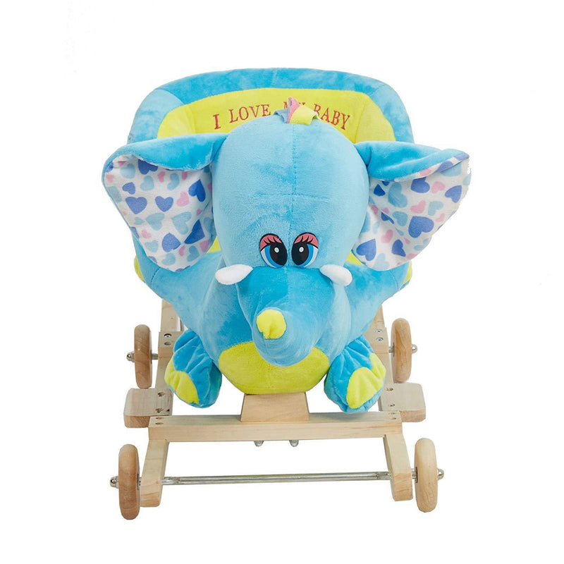 Rocking Horse Elephant Rocker Chair Animal Ride On Toys with Seat Belt and Music for Boys Girls, Blue Elephant