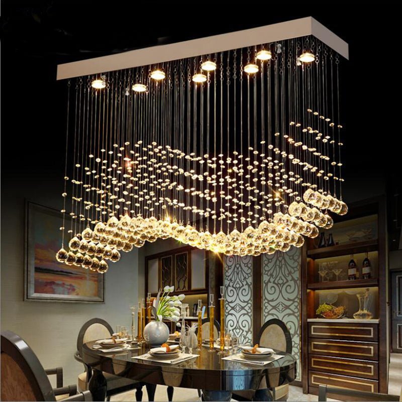 Luxury Rectangle LED Crystal Lamp for Dining Room, Living Room