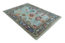 Blue Gray Turkish Oushak Hand Knotted Wool Area Rug - Vintage