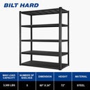 BILT HARD 3300LBS 60" W x 24" D x 72" H Garage Shelving, 5-Shelf Industrial Storage Shelves Heavy Duty, Metal Shelving Units with Adjustable Shelf, Steel Utility Shelves