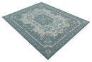 French Design Aubusson 8x10 Ivory and Blue Hand Tufted Wool Area Rug by The Rug Decor