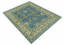 Antique design 8x10 Blue and Olive Traditional Oriental Oushak wool area rug by The Rug Decor