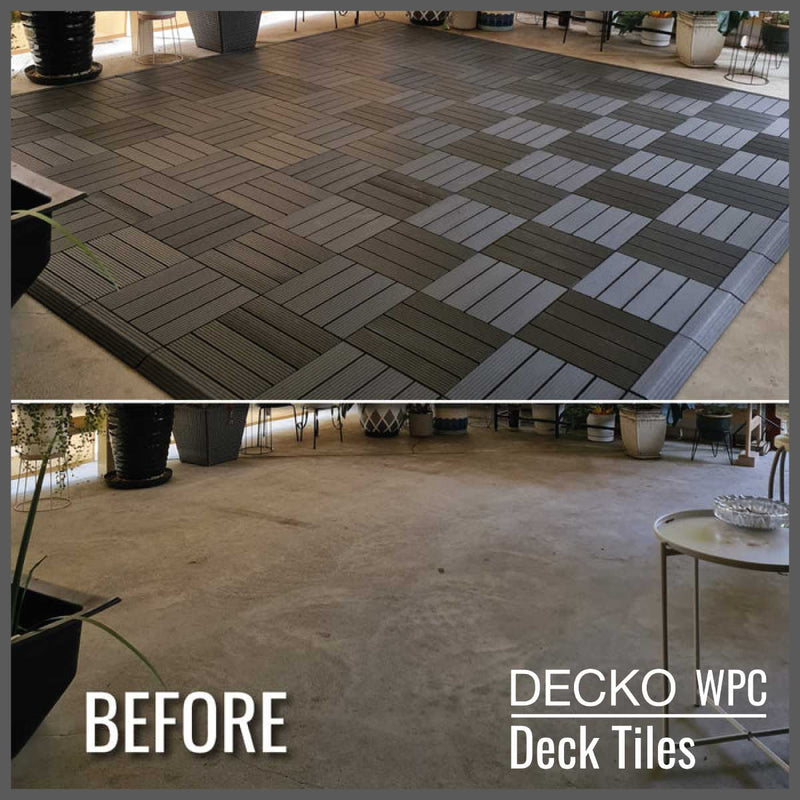Deck Tile <b>Corner Ramp Edge</b> - for Premium WPC Interlocking Tiles | DECKO (3.1"/3.1"/0.8") - (One Piece)