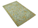 Green, Gold and Ivory 5x8 Hand knotted Traditional Oriental Oushak wool area rug by The Rug Decor