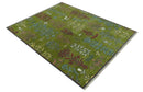 Tree Green, Silver, Maroon Hand Knotted 8x10 wool Area Rug by The Rug Decor