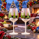 Set of 2 Stemmed Christmas Tree Design Wine Glasses - 14 oz