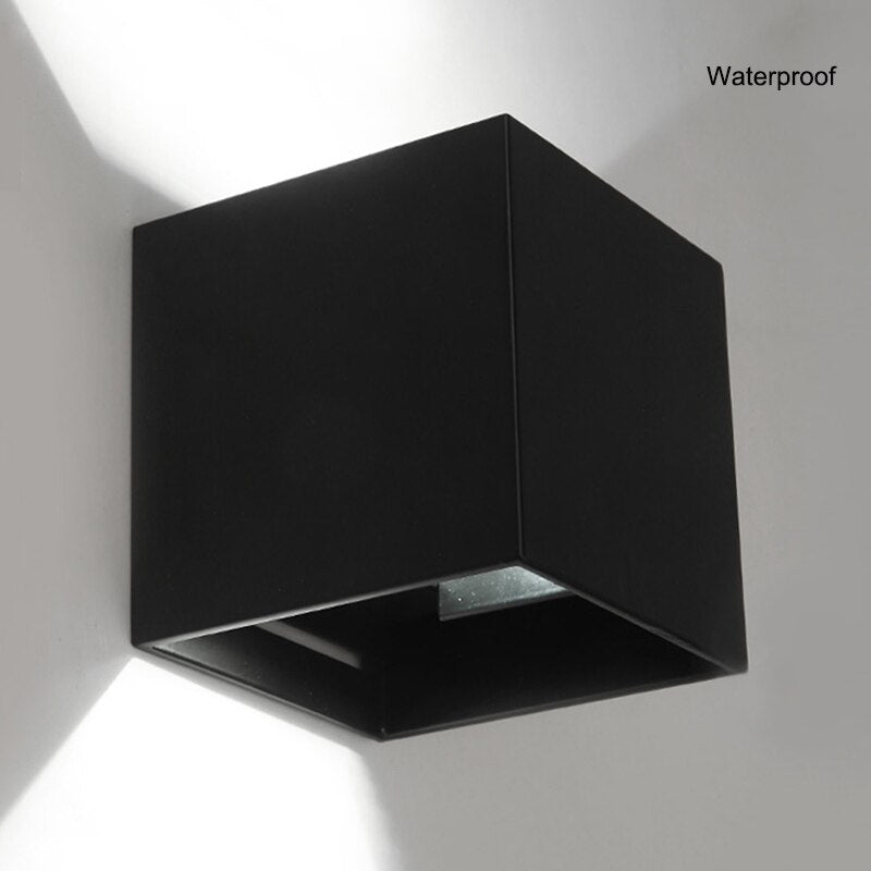 Black/White Outdoor Waterproof Aluminum Cube Shape LED Wall Lamp For Garden