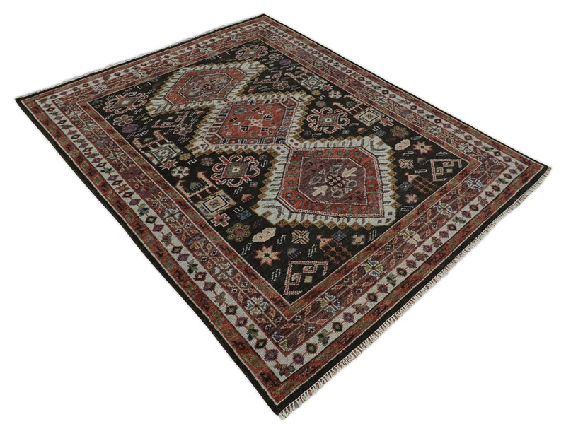 Hand Knotted Rust, Ivory and Black Traditional Antique Multi Size Wool Area Rug