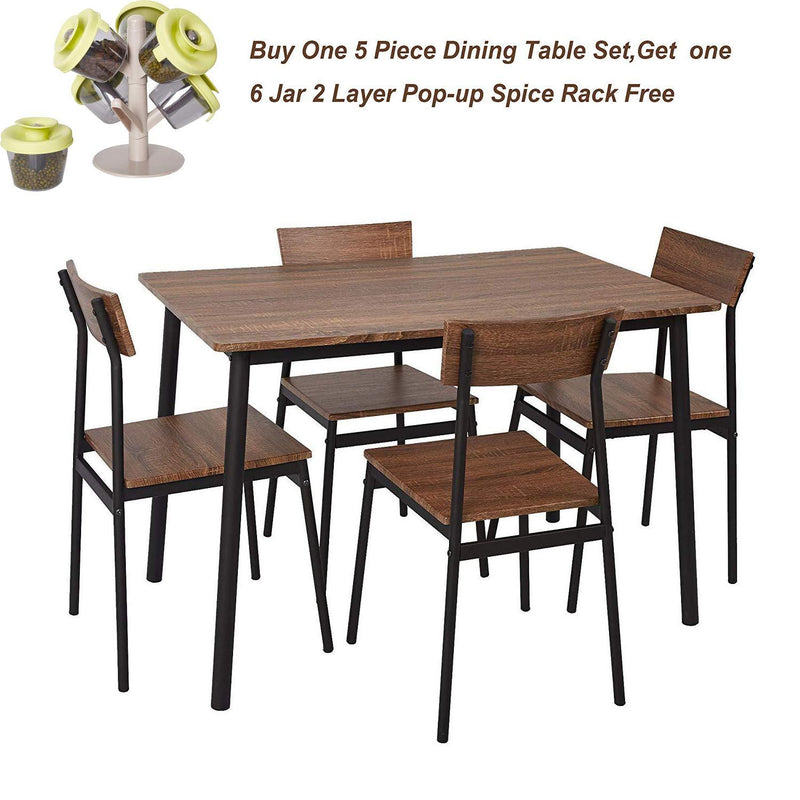 5 Piece Solid wooden Kitchen & Dining Table and Chairs Set with Metal Legs