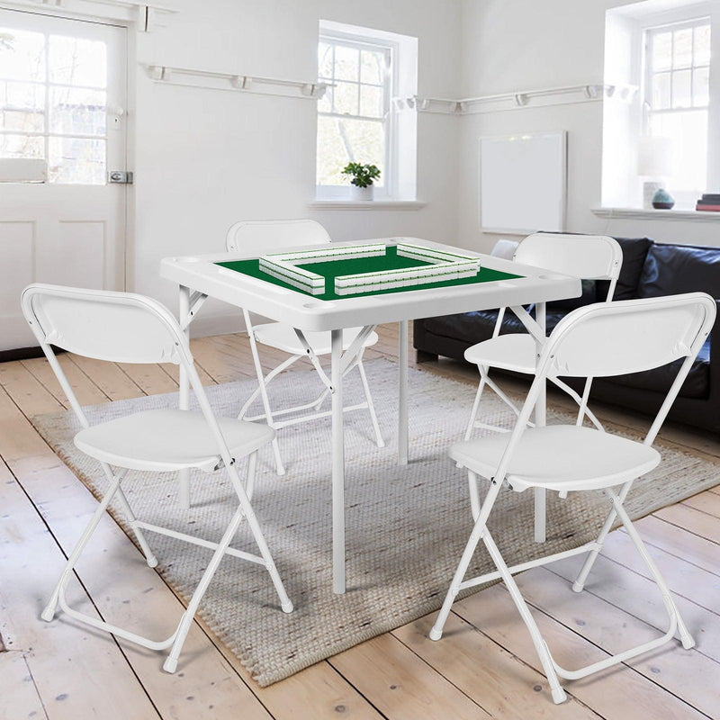35.4" Folding Mahjong Table Square Poker Table with Cup Holders and Chip Trays