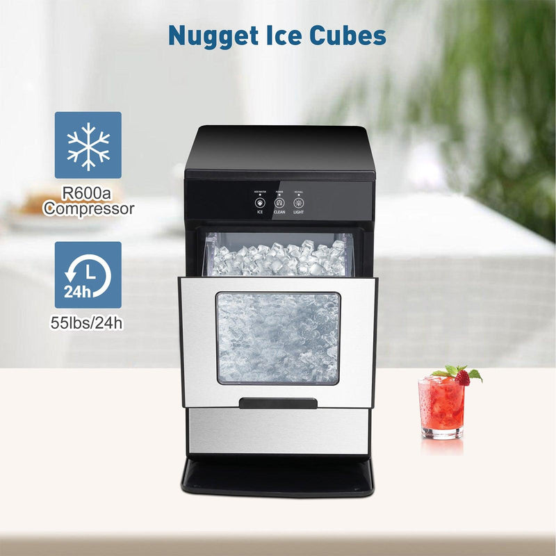 Countertop Nugget Ice Maker Machine 55lbs/24H with Self-Cleaning Function,  Ice Scoop and Drip Tray