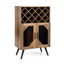 2-Door Farmhouse Kitchen Storage Bar Cabinet with Wine Rack and Glass Holder-Rustic Brown by DirectDeals