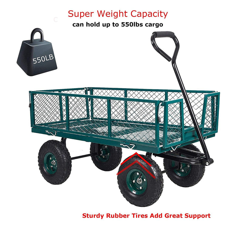 Utility  Garden Cart Heavy Duty Wagon w/ Pneumatic Tires Removable Sides