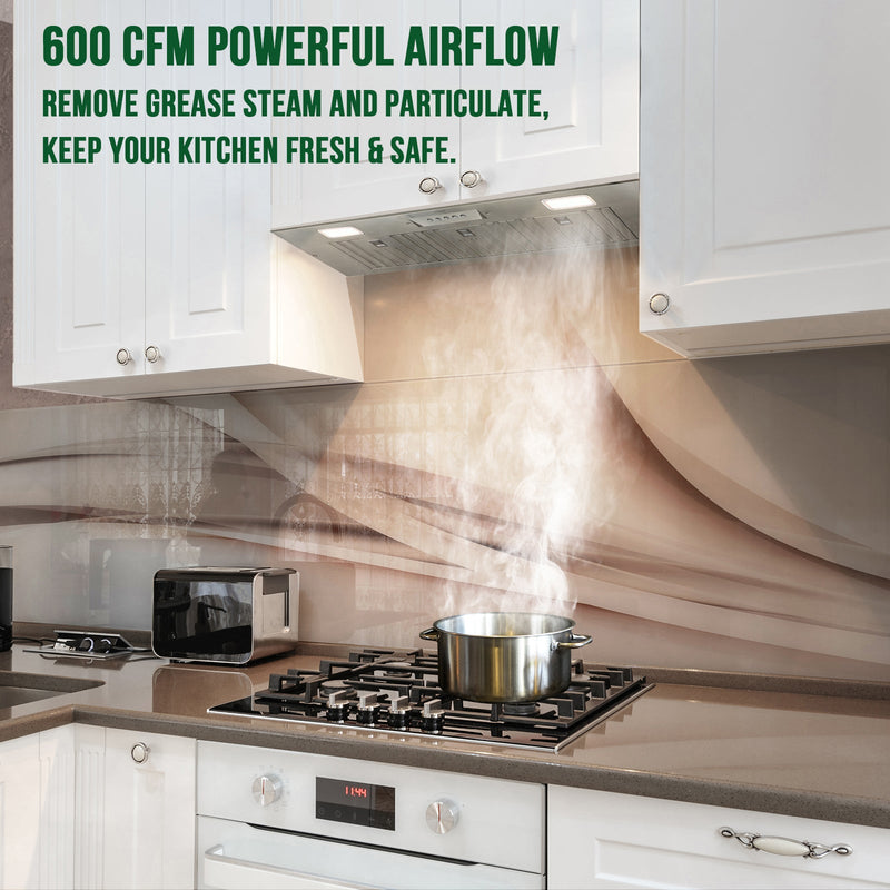 36“ Range Hood Insert, 600 CFM Built-in Stainless Steel Kitchen Hood with LED Lights - NX-HOOD-36