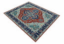 Rust Blue Silver Wool Area Rug Heriz Hand Knotted Traditional