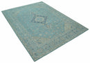 Turkish Serapi Blue and Beige Hand Knotted Wool Area Rug 9x12