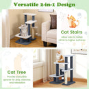 2-in-1 Cat Stairs Cat Tree Tower with Scratching Posts and Hanging Toy Ball-Gray