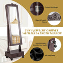 Rolling Floor Standing Mirrored Jewelry Armoire with Lock and Drawers by LJGDeals