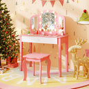 2-in-1 Kids Vanity Table Set with Tri-Folding Detachable Mirror and Lights