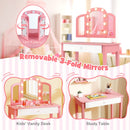 2-in-1 Kids Vanity Table Set with Tri-Folding Detachable Mirror and Lights