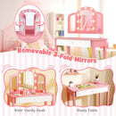 2-in-1 Kids Vanity Table Set with Tri-Folding Detachable Mirror and Lights