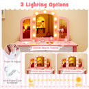 2-in-1 Kids Vanity Table Set with Tri-Folding Detachable Mirror and Lights